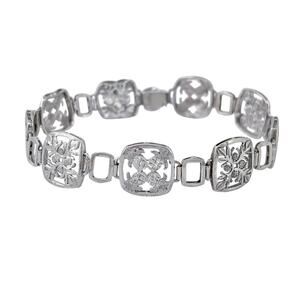 Vintage Sterling Silver 925 Floral Pineapple Link Bracelet 8"